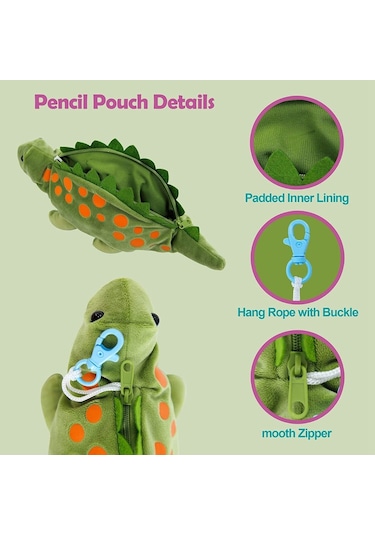 Sevimli Dinozor Desenli Çocuk Kalem Kutusu, Okul Ve Ofis İçin Pratik 3d Kalemlik, Erkek Öğrencilere Özel Şık Kalem Çantası Yeşil