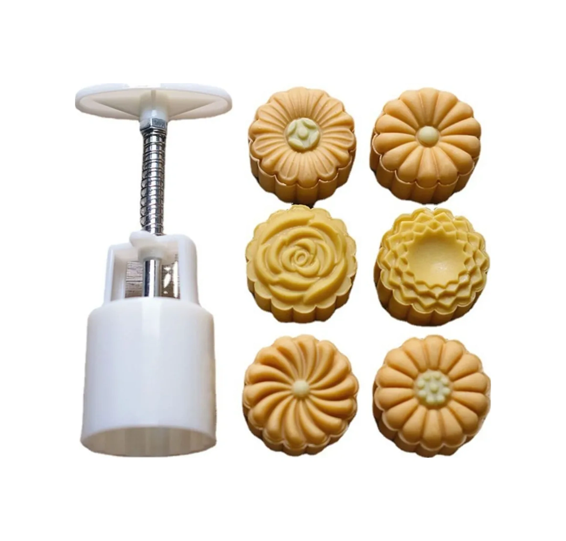 Yaleker Gıda Kalitesi Abs Hamur Kesme Kalıbı, Mooncake, Kurabiye, Fıstık Ezmesi Pastası İçin Manuel Basma Tipi, Ev Fırını Ve Buzdolabı Uyumlu, Beyaz Renk, 1 Set Beyaz