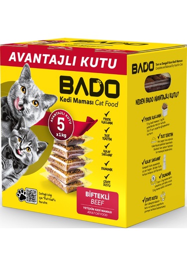 Bado Yetişkin Kedi Maması Etli 5x1kg