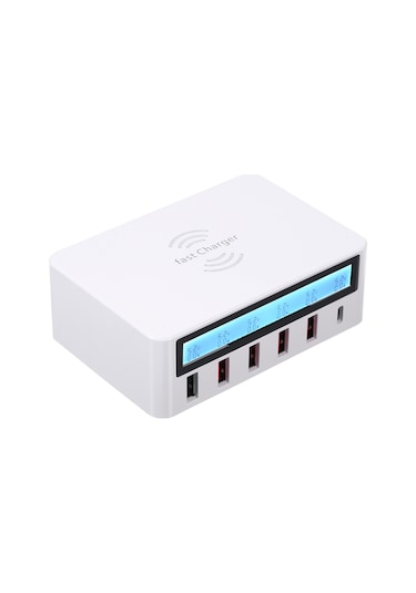 Mufunye 6 Portlu Akıllı Şarj İstasyonu: Ev Ve Ofis Kullanımı İçin Kablosuz Şarj, Hızlı Şarj Ve Lcd Ekran Özellikli