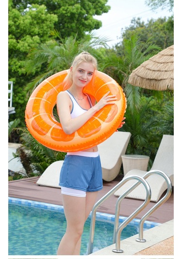 Ikkb Yetişkin Kalın Yüzme Çemberi Pvc Su Şişme Portakal Yüzme Çemberi Turuncu