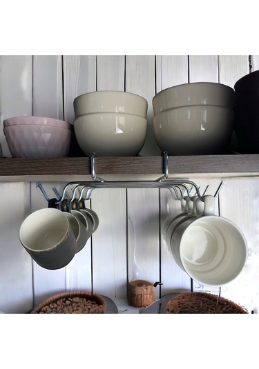 Magic Objects 10 Kancalı Dolap İçi Fincan Askısı, Krom Fincan Kupa Düzenleyici, Paslanmaz Fincan Askılığı Krom