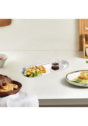 Gümüş Paslanmaz Çelik Barbekü Plaka Ayna Parlatıcı Gıda Sınıfı Bulaşık Makinesinde Yıkanabilir Çok Fonksiyonlu Aperatif Tatlı Sebze Yemek Servis M