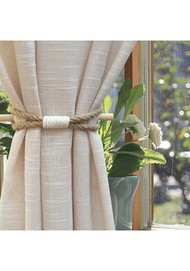 Perde Bağları Rustik Perde Askıları, Çiftlik Evi Esintili Perde Askıları, Ahşap Tokmaklı Jüt Halat, Doğal Bohem Dekor Şık Perde Askıları Diğer