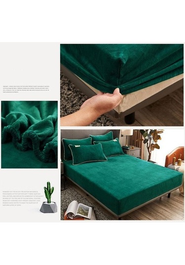 Novahub Kadife Kraliçe Yatak Örtüsü - Kış Çarşaf Koruyucu Kaymaz İkiz Yastık Kılıfı Seti - Mavi Kadife - El Ve Makine Yıkama Uygun Mavi