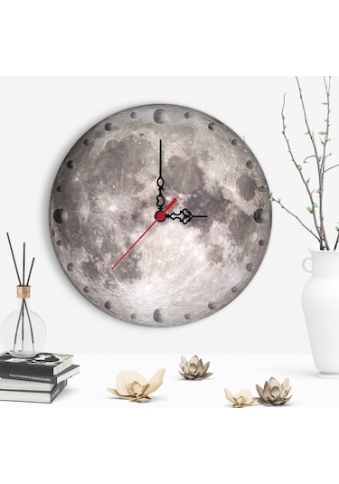 Dekoratif Dolunay Tasarımlı Ahşap Duvar Saati Çok Renkli