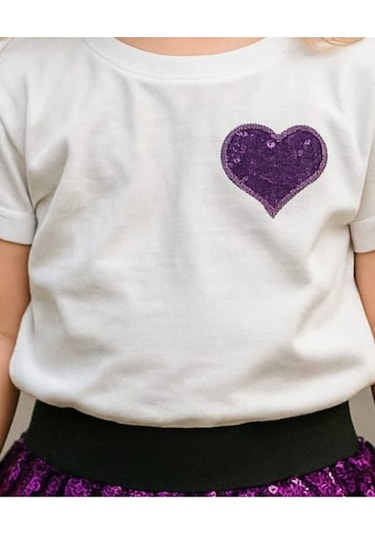 Kız Çocuk Mor Kalp Desenli Pullu Pamuklu Prenses Takım Mor