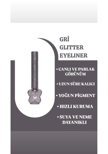 Mov Glitter Eyeliner Gri Metalik Görünüm, İnce Uçlu Kalem Eyeliner 02 Gri