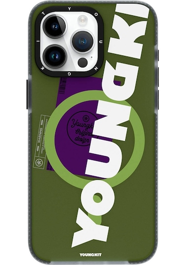 İphone 15 Pro Uyumlu Kılıf Magsafe Şarj Özellikli Youngkit Binfen Serisi Yazı Temalı Kapak Pembe