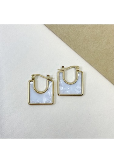 Kare Sedef Taşlı Çelik Küpe