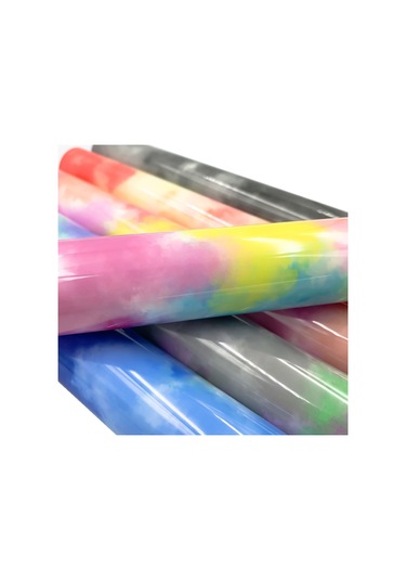 Bulutlar Suluboya Kravat Boya Isı Transferi Vinil Yap İşaret Desen Cricut Film 50 X 100cm Mavi Sarı