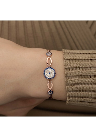 Cruse 925 Ayar Gümüş Rose Nazar Boncuklu Bileklik