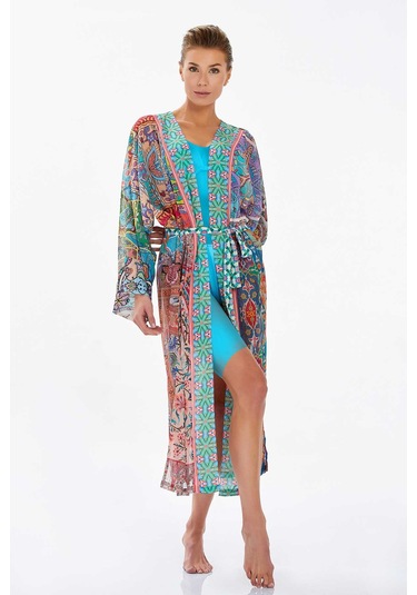 Mayo Üzerine Tek Pareo Kaftan Akden 6128 Turkuaz Turkuaz