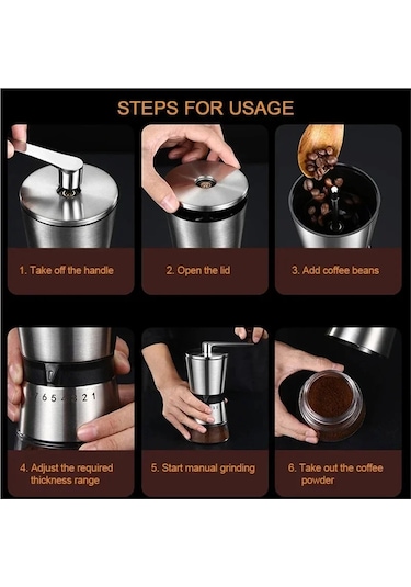 Jialan Manuel Kahve Değirmeni Seramik Çapaklar İle 2-3 Bardak Gümüş