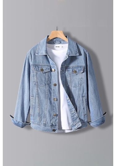 Erkek Slim Fit Denim Kot Ceket Açık Mavi Edw012-açık Mavi Açık Mavi