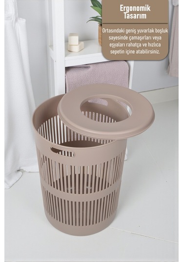 İronika Solara İkili Dekoratif Kirli Çamaşır Sepeti Seti Oyuncak Sepeti 60 - 22 Litre Kahve Kahve