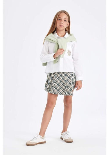 DeFacto Kız Çocuk Beli Lastikli Pileli Ekose Şort Etek C7296A824AUGN1116 Yeşil
