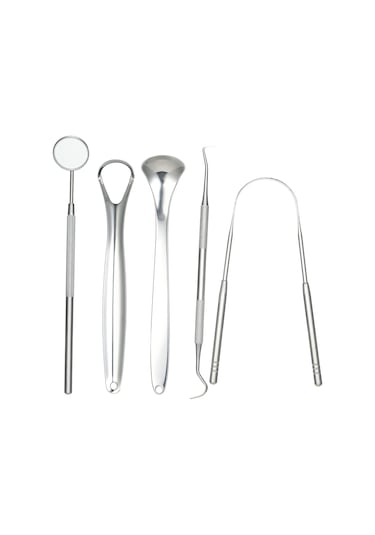 Moveevo Paslanmaz Çelik 5'li Ağız Bakım Seti - Dil Kazıyıcı, Ayna Ve Diş İpi Dahil