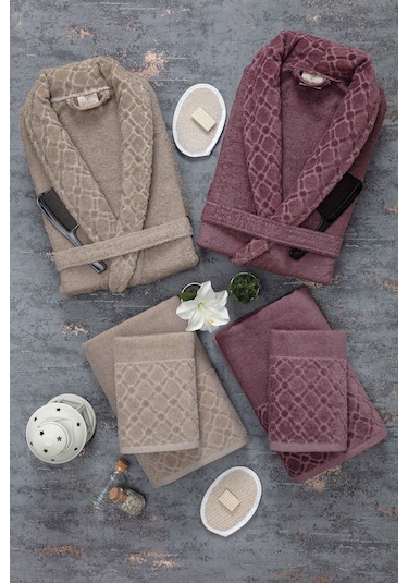 Güvenal Hayal 12 Parça Kutulu Jakarlı Bornoz Takımı Bornoz Havlu & Havlu Seti Banyo Çeyiz Seti 5 Çok Renkli