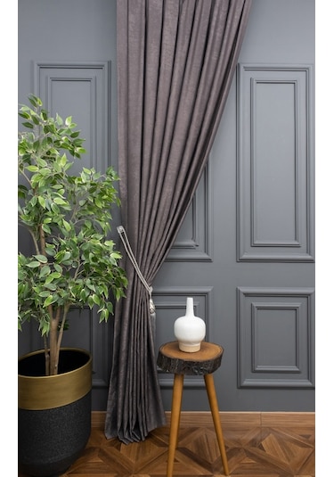 Evdepo Home Soft Koyu Gri Fon Perde Tek Kanat Gri