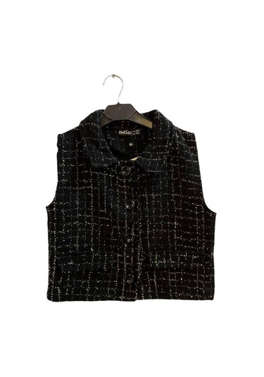 Kız Çocuk Tüvit Kumaş Simli Yelek-15051 Siyah