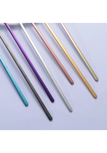 Novahub 24cm Uzun Sap Kahve Çay Karıştırma Kaşık Gökkuşağı Renk Black Black Dondurma Tatlı Kaşığı 304 Paslanmaz Çelik Black