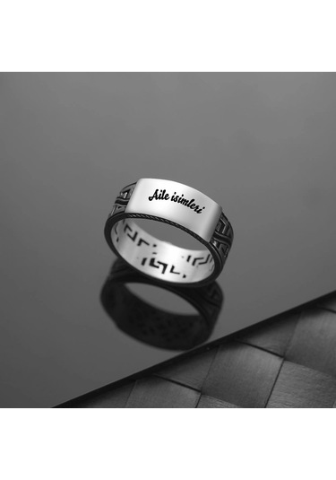 İpek Silver 925 Ayar Gümüş Grek Motifli Üstü Kişiselleştirilebilir Erkek Yüzüğü Çok Renkli