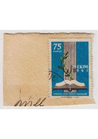 29 Ekim 1961 Zarf Kağıdından Kesilmiş Damgalı Pul.