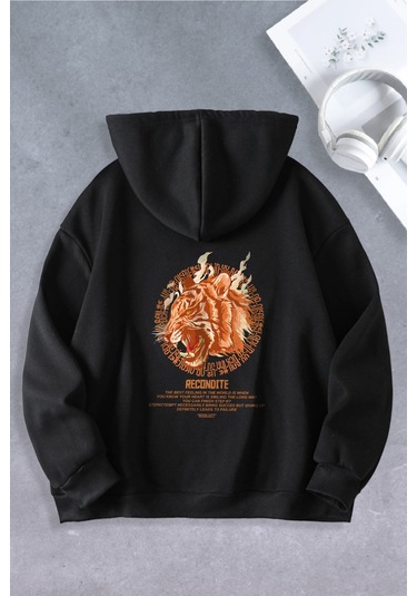 Nevermind Unisex Kadın Erkek Tiger Baskılı Oversize Sweatshirt Siyah