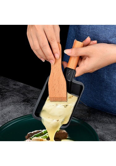 Neevoyu Cheese Izgara Seti: Inox + Ahşap Tabanlı, Yağlısız Tava, Mumlu, 2 Tava + 2 Spatula Lezzetli Atıştırmalıklar İçin Mutfak Aleti Siyah