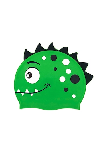 Çocuk Karikatür Dinozor Rahat Silikon Yüzme Şapkası Green1 Yeşil