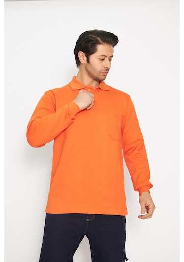 Orange Safety Turuncu Polo Yaka Uzun Kol Sweat T-shirt Kışlık