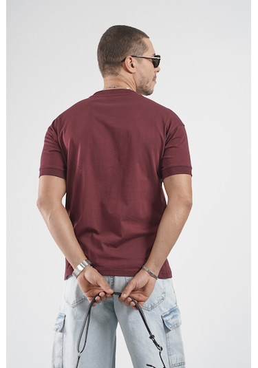Kolu Ribanalı Regular Kalıp Erkek Düz Basic Tişört Bordo