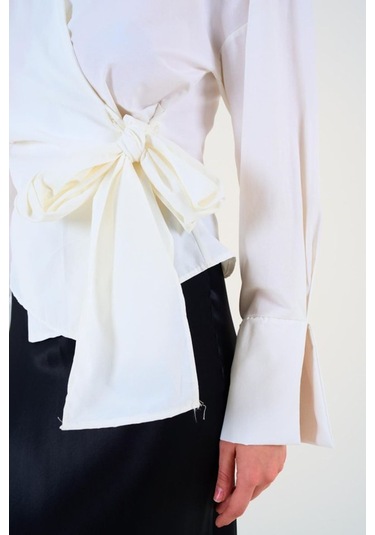 Düz Yandan Bağlamalı Gömlek - Ekru Ekru