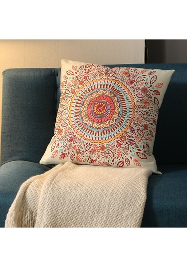 Yeni Sade Tarzda Baskılı Yastık Kılıfı No.97 Ekru