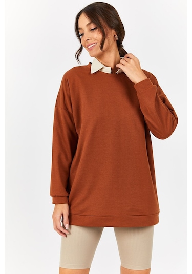 Armonika Kadın Camel Yuvarlak Yaka Oversize Sweatshirt Arm-22k024027