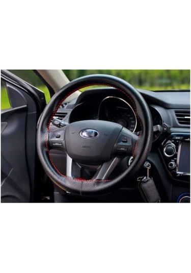 Direksiyon Kılıfı Deri Dikişli Yumuşak Kokusuz Dikmeli Noktalı - Kırmızı