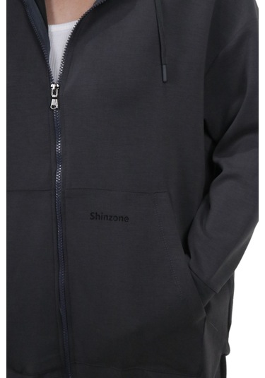 Kadın Modal Kumaş Yumuşak Dokulu Fermuarlı Rahat Kalıp Gri Kapüşonlu Ceket Hırka Gri