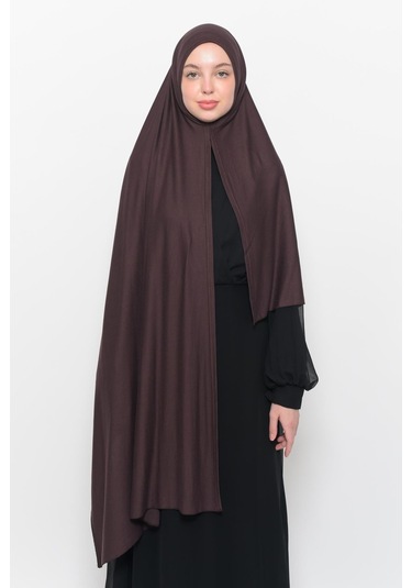 Hazır Pratik Geçmeli Lüks Düz Penye Şal Çapraz Hizalı Kahve Rengi