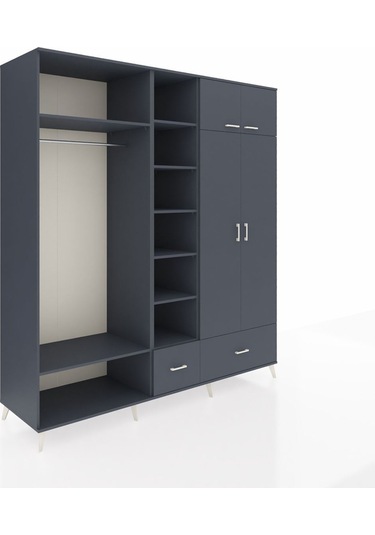 Kronos Dolap 12 Raflı 2 Çekmeceli 2 Askılı 220x59x243 Antrasit-antrasit/antrasit Antrasıt/antrasıt