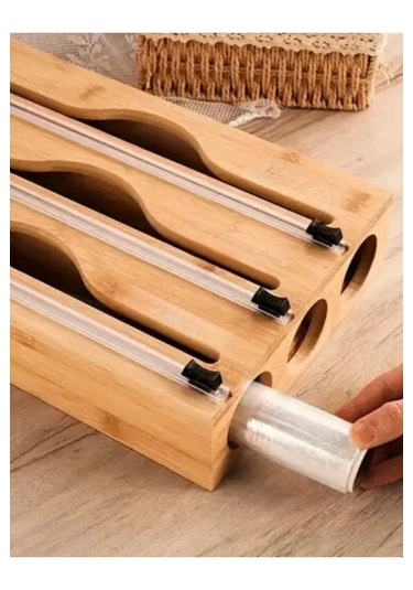 Bambu Streç Film Ve Folyo Kesici Pratik, Dayanıklı Ve Şık Mutfak Düzenleyici 33 21.5 8 Cm Bambu