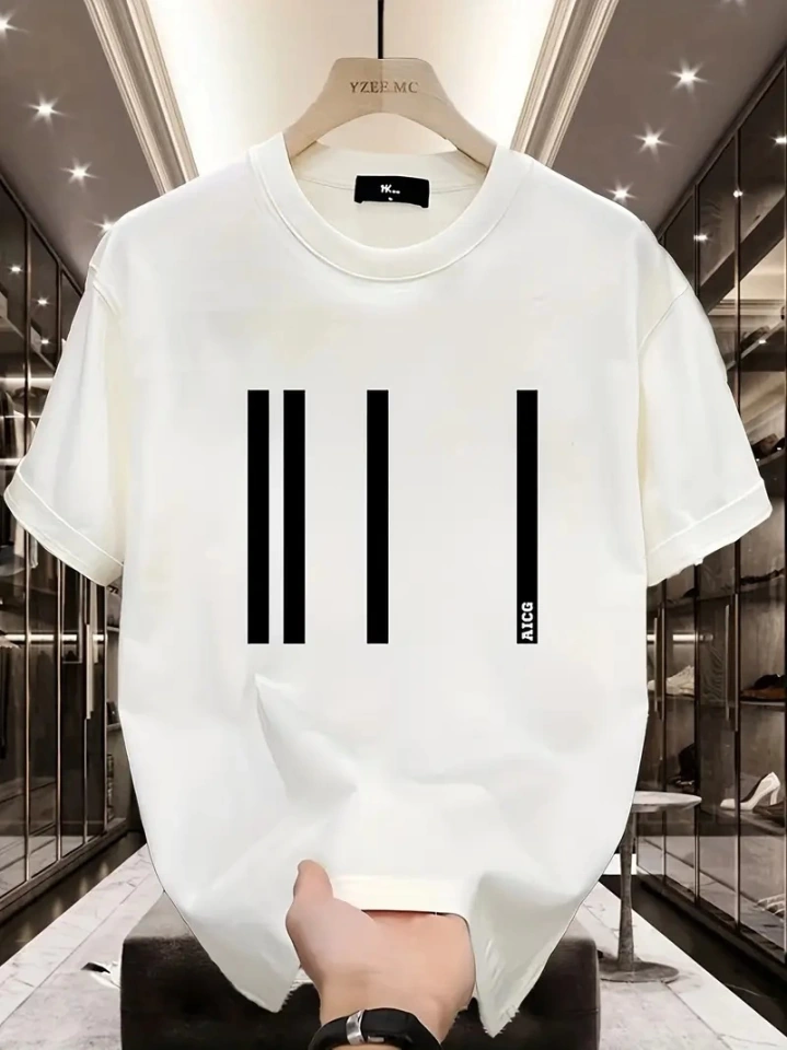 Amorluxe Baskılı Oversize Bisiklet Yaka T-shirt - Beyaz