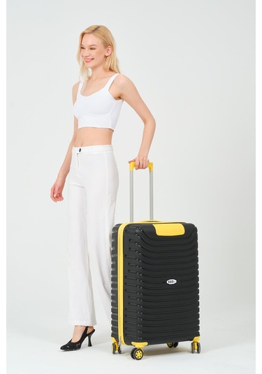 Keo-plus Siyah-sarı Orta Boy Silikon Kırılmaz Pp Valiz Siyah