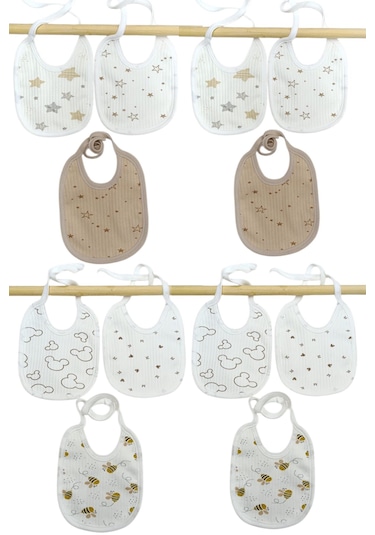 12 Adet Bebewini %100 Organik Pamuklu Çift Katlı Bebek Önlük Ekru