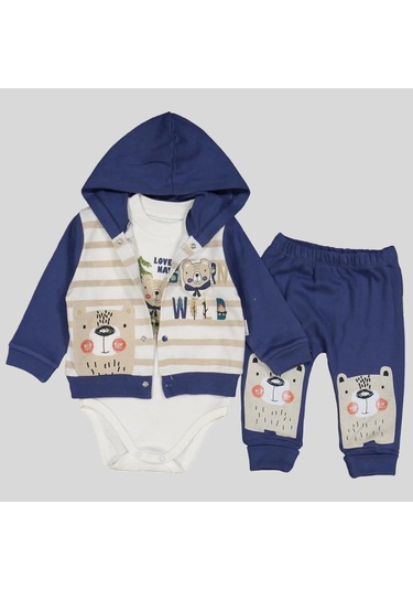 3-9 Ay Erkek Bebek Alt&üst Takımı Kamp Kapüşonlu Lacivert Lacivert