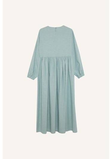 DeFacto Bisiklet Yaka Keten Karışımlı Uzun Kollu Maxi Elbise E4565AX25SPGN1113