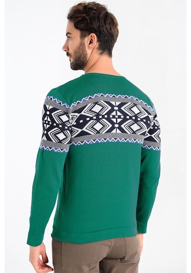 Heyss Bisiklet Yaka Desenli Yeşil Erkek Triko Kazak Yeşil