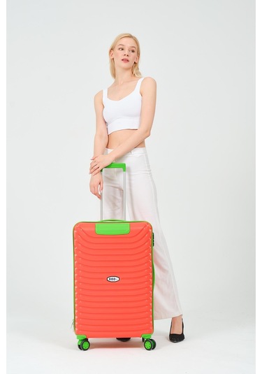 Keo-plus Turuncu-yeşil Orta Boy Silikon Kırılmaz Pp Valiz Turuncu - Yeşil