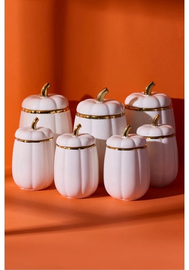 Kabak Porselen 7'li Baharat Seti 8.5x13x11x18 Cm Beyaz