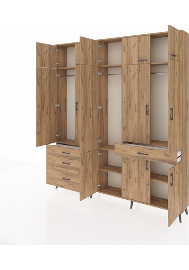Arges Dolap 8 Raflı 4 Çekmeceli 3 Askılı 220x30x243 Çam-çam/çam Atlas Çam/atlas Çam